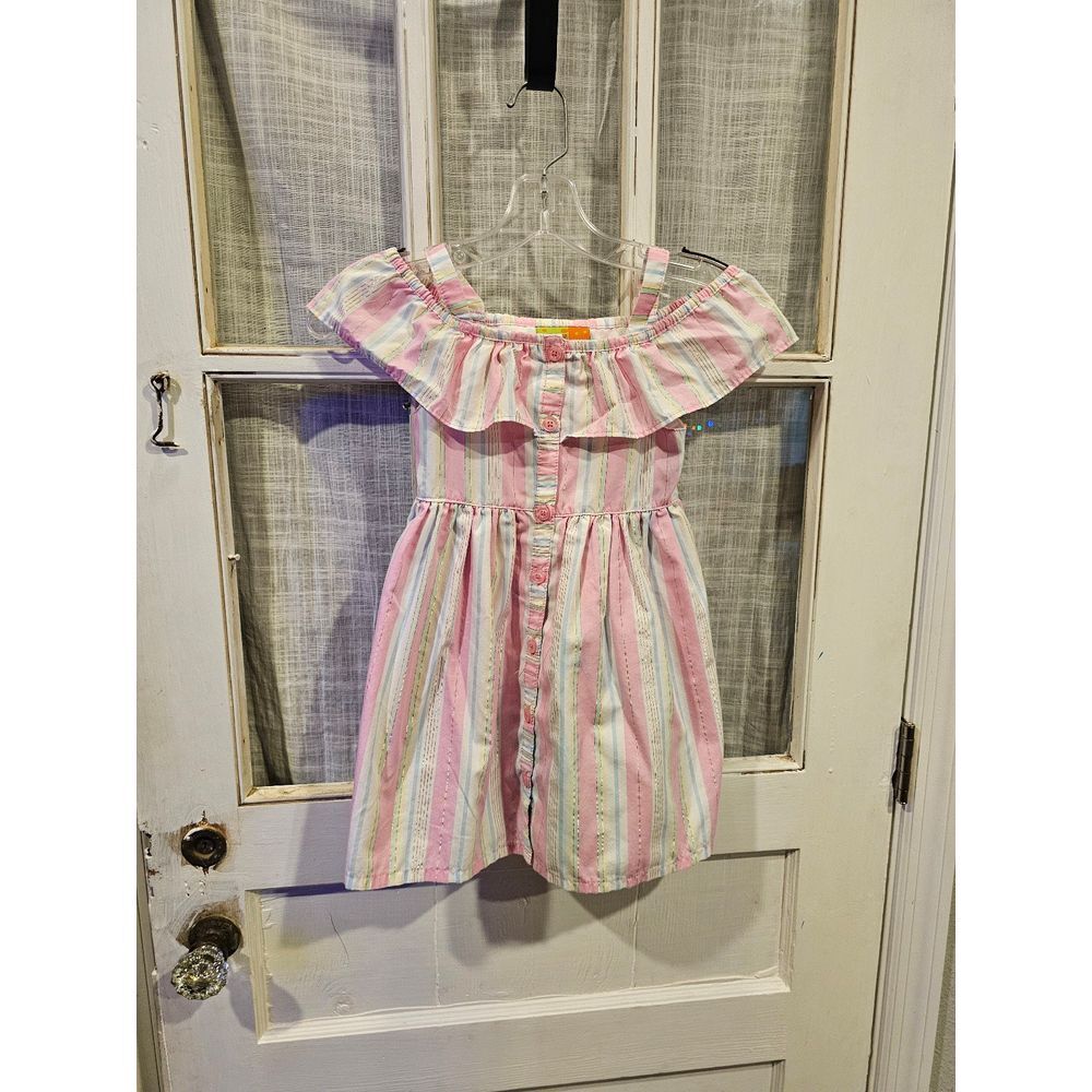 Penelope Mack Pink, White,‎ & Gold Striped Dress Girl's Size 5